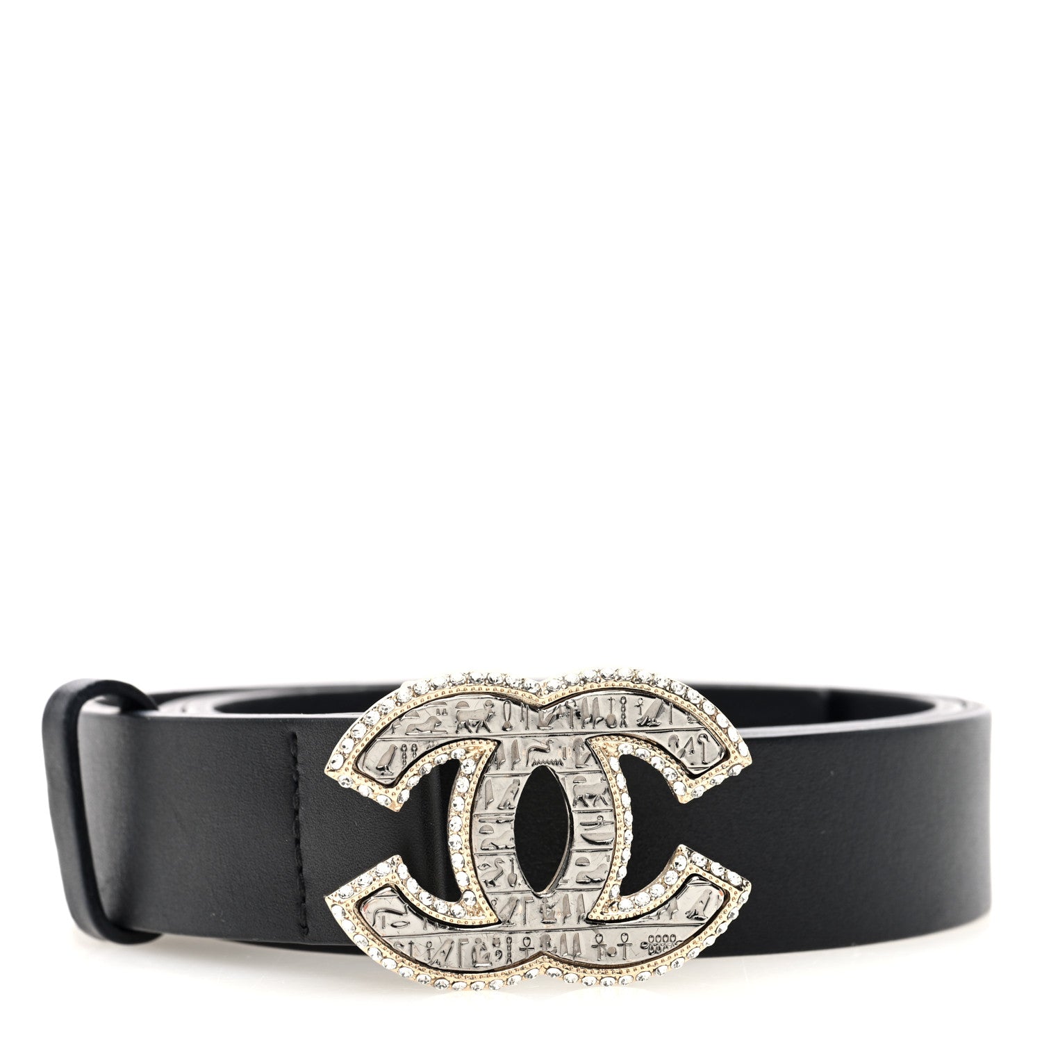 Chanel Calfskin Crystal CC Scarab Belt 80 32 Black 1 of 4