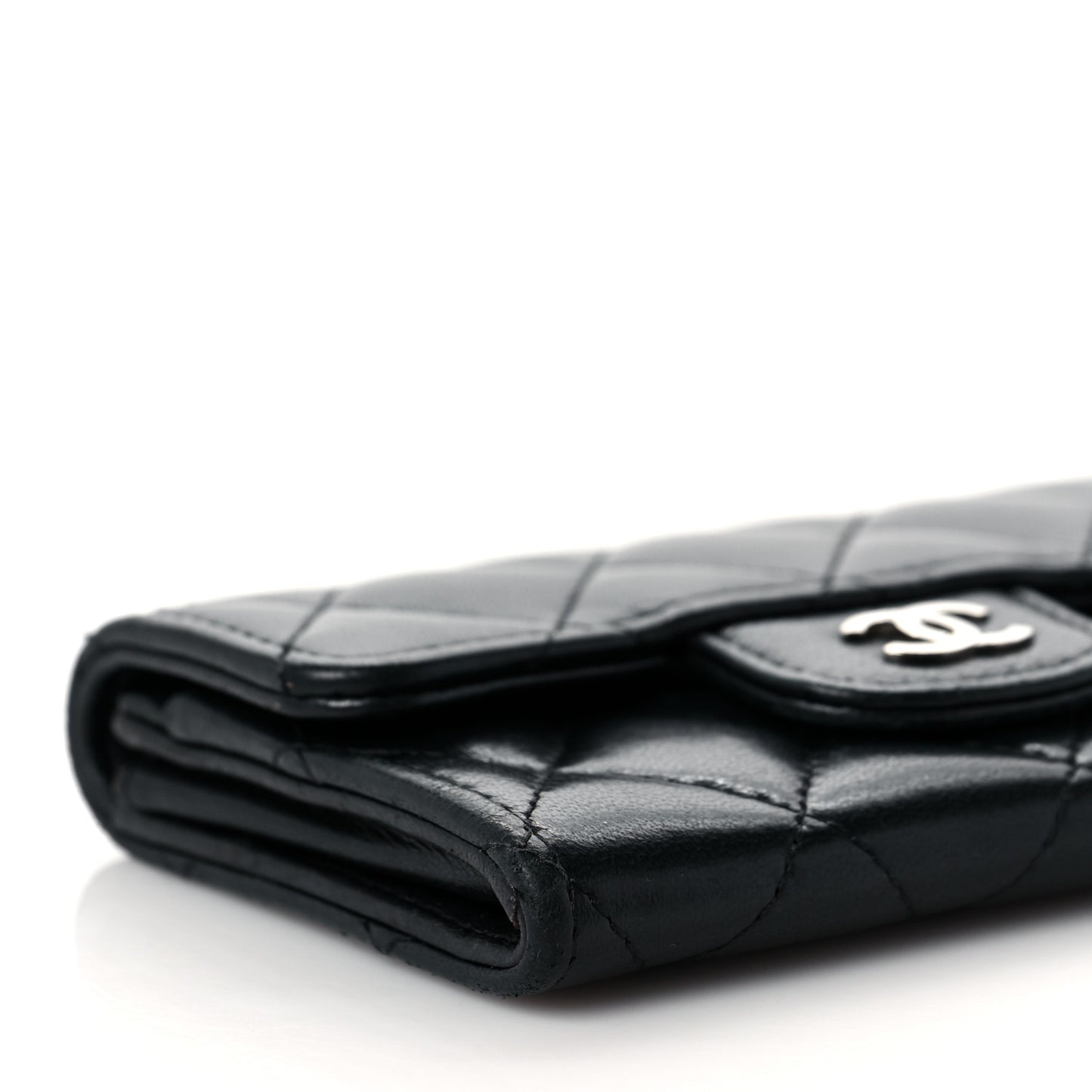 Lambskin Quilted Flap Card Holder Wallet Black