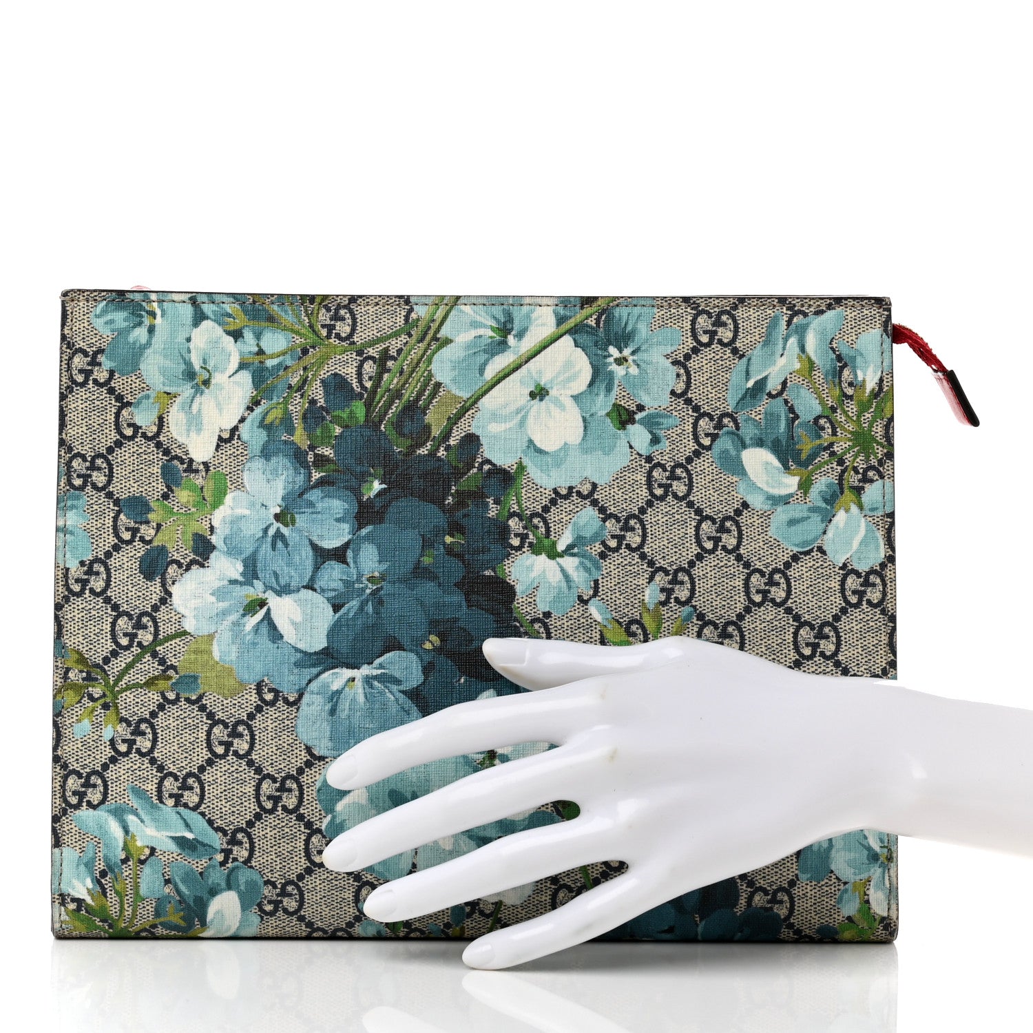 Gucci GG Supreme Monogram Blooms Large Cosmetic Case Beige Blue Navy Hibiscus Red 3 of 11