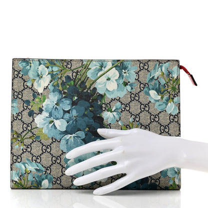 Gucci GG Supreme Monogram Blooms Large Cosmetic Case Beige Blue Navy Hibiscus Red 3 of 11