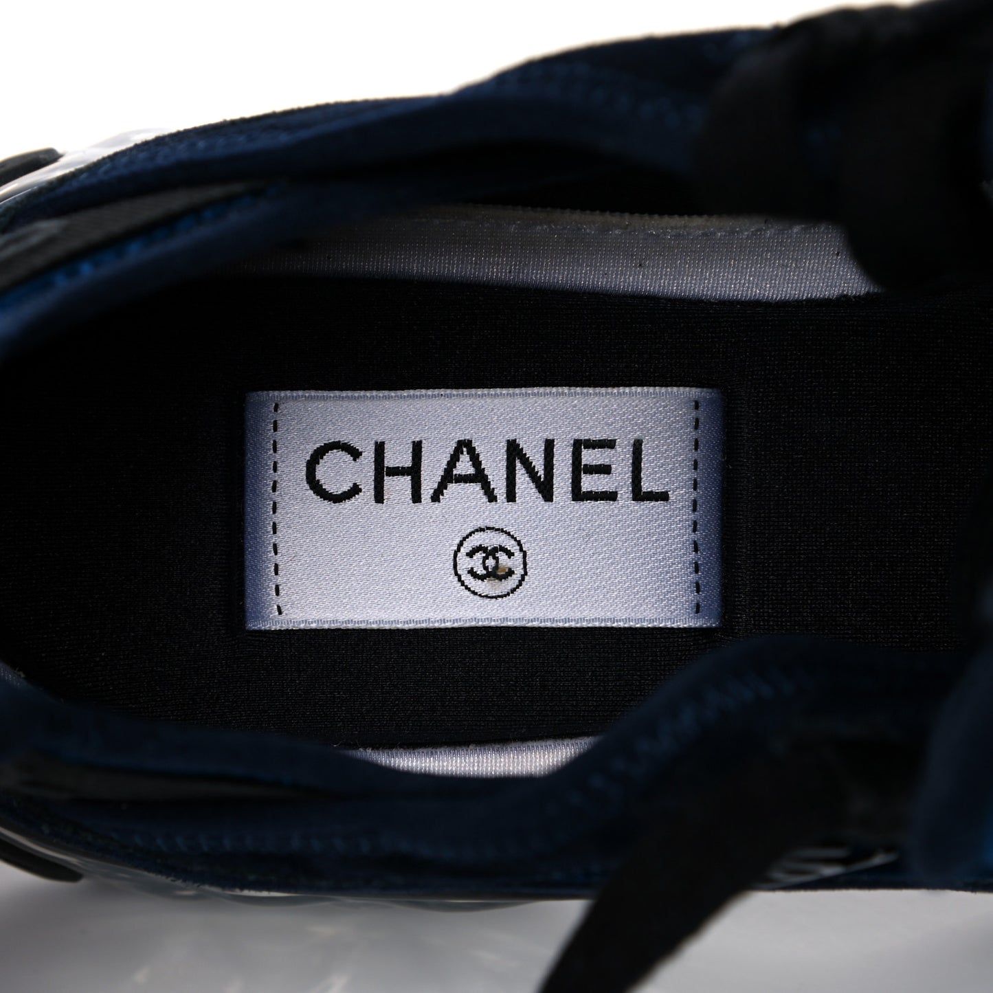 Suede Calfskin Velvet Grosgrain CC Sneakers 38 Navy Blue Black