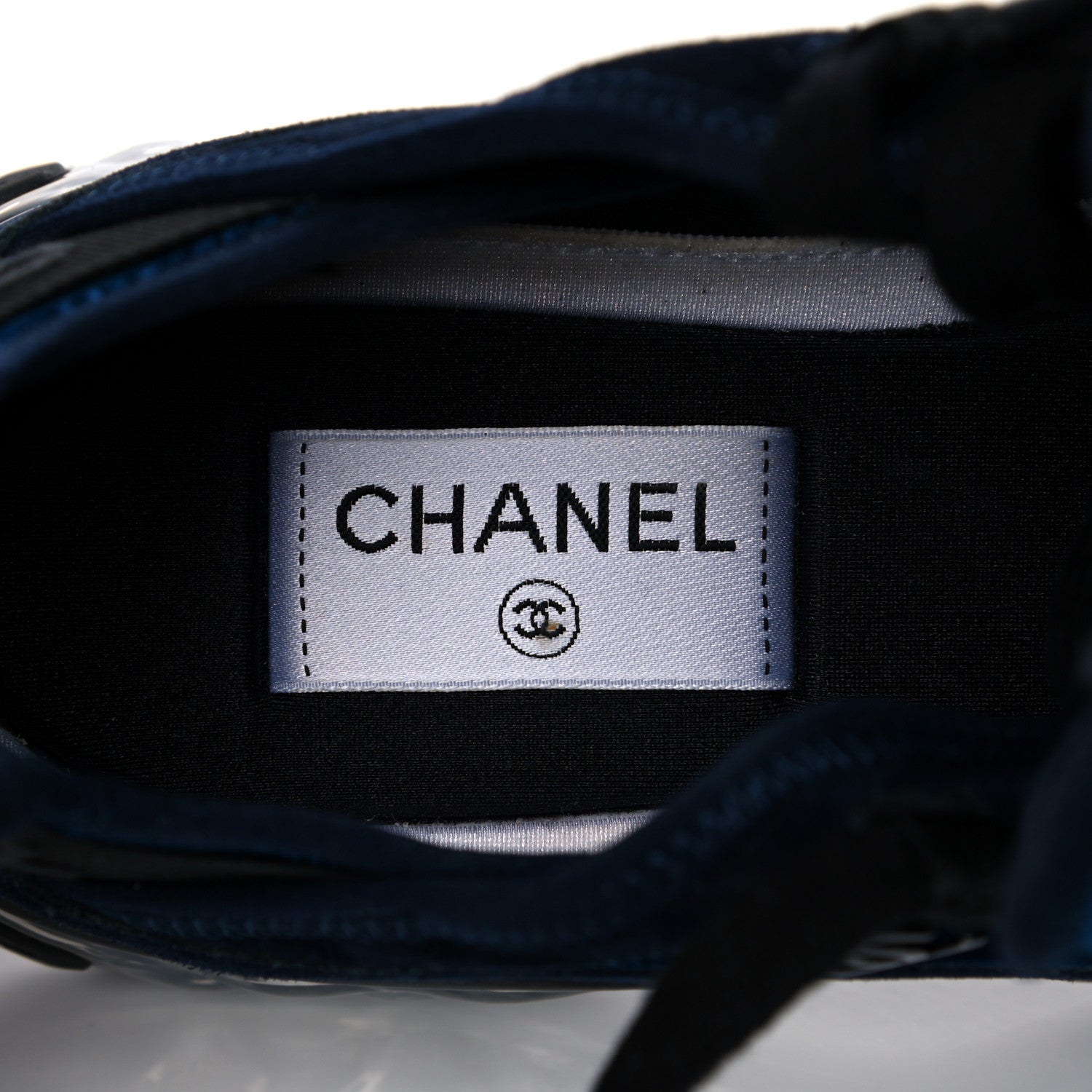 Chanel Suede Calfskin Velvet Grosgrain CC Sneakers 38 Navy Blue Black 7 of 8