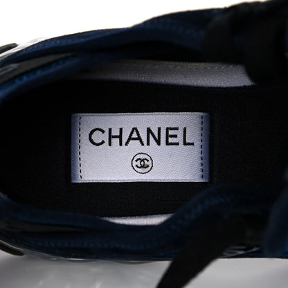 Chanel Suede Calfskin Velvet Grosgrain CC Sneakers 38 Navy Blue Black 7 of 8