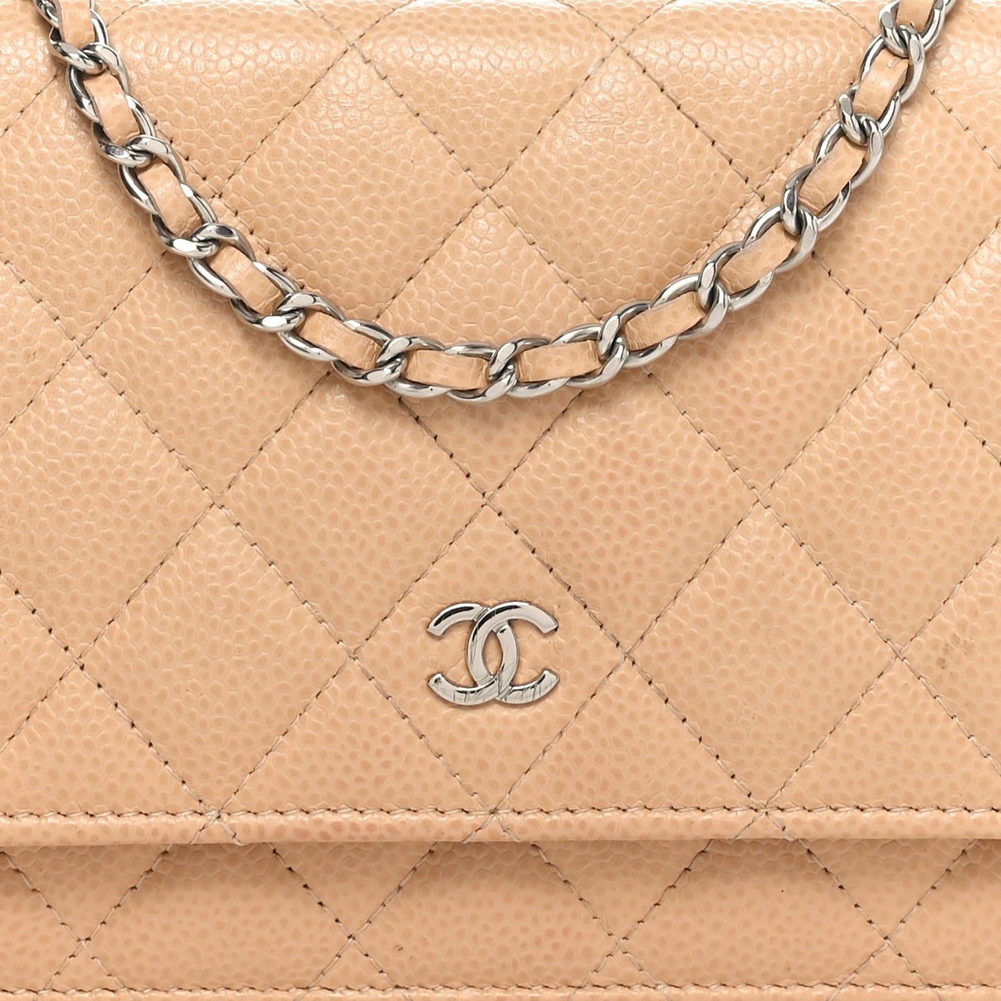Caviar Quilted Wallet on Chain WOC Beige