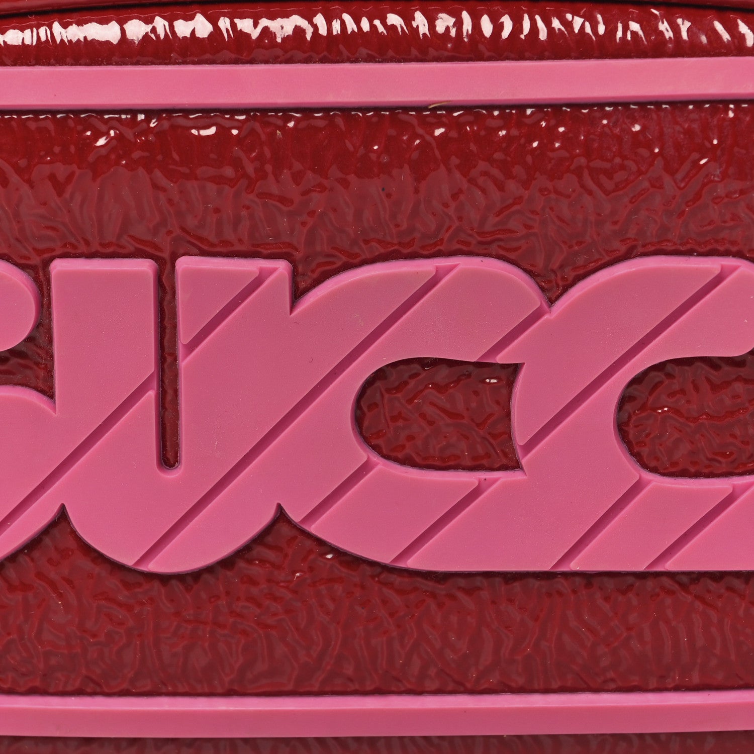 Gucci Patent Rubber Game Patch Logo Belt Bag 95 38 Hibiscus Red 8 of 11