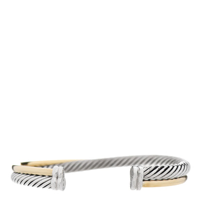 David Yurman Sterling Silver 18K Yellow Gold 5mm Crossover Cuff Bracelet 2 of 5