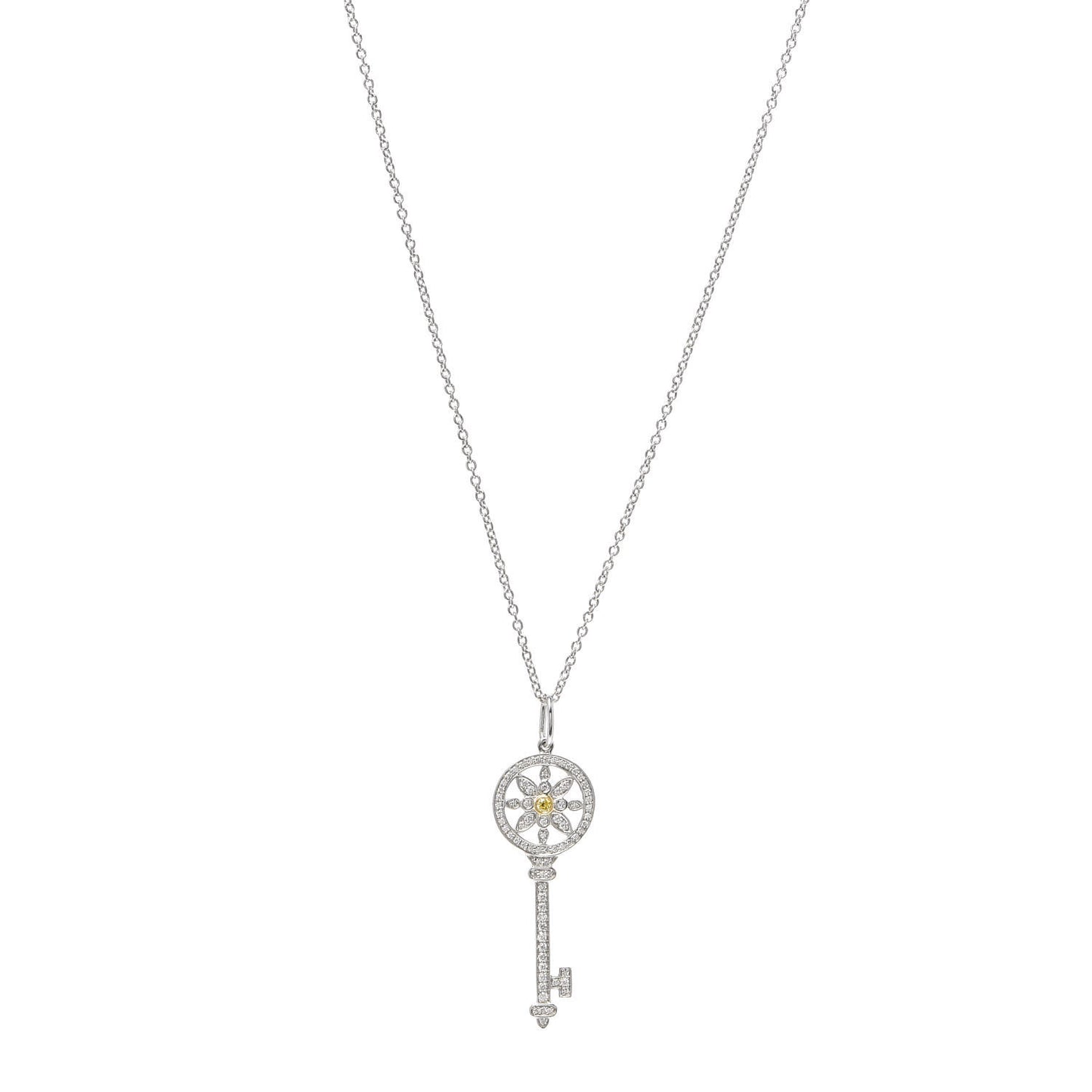 Platinum 18K Yellow Gold Yellow Diamond Daisy Key Pendant Necklace