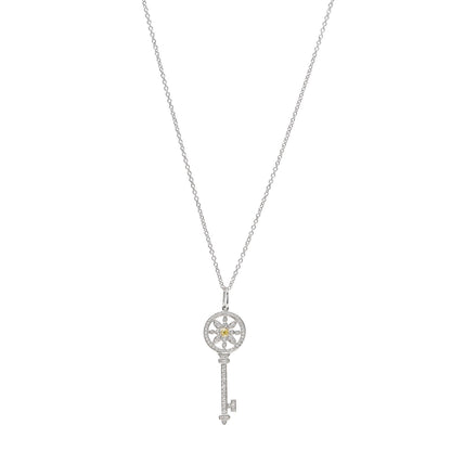Tiffany Platinum 18K Yellow Gold Yellow Diamond Daisy Key Pendant Necklace 1 of 6