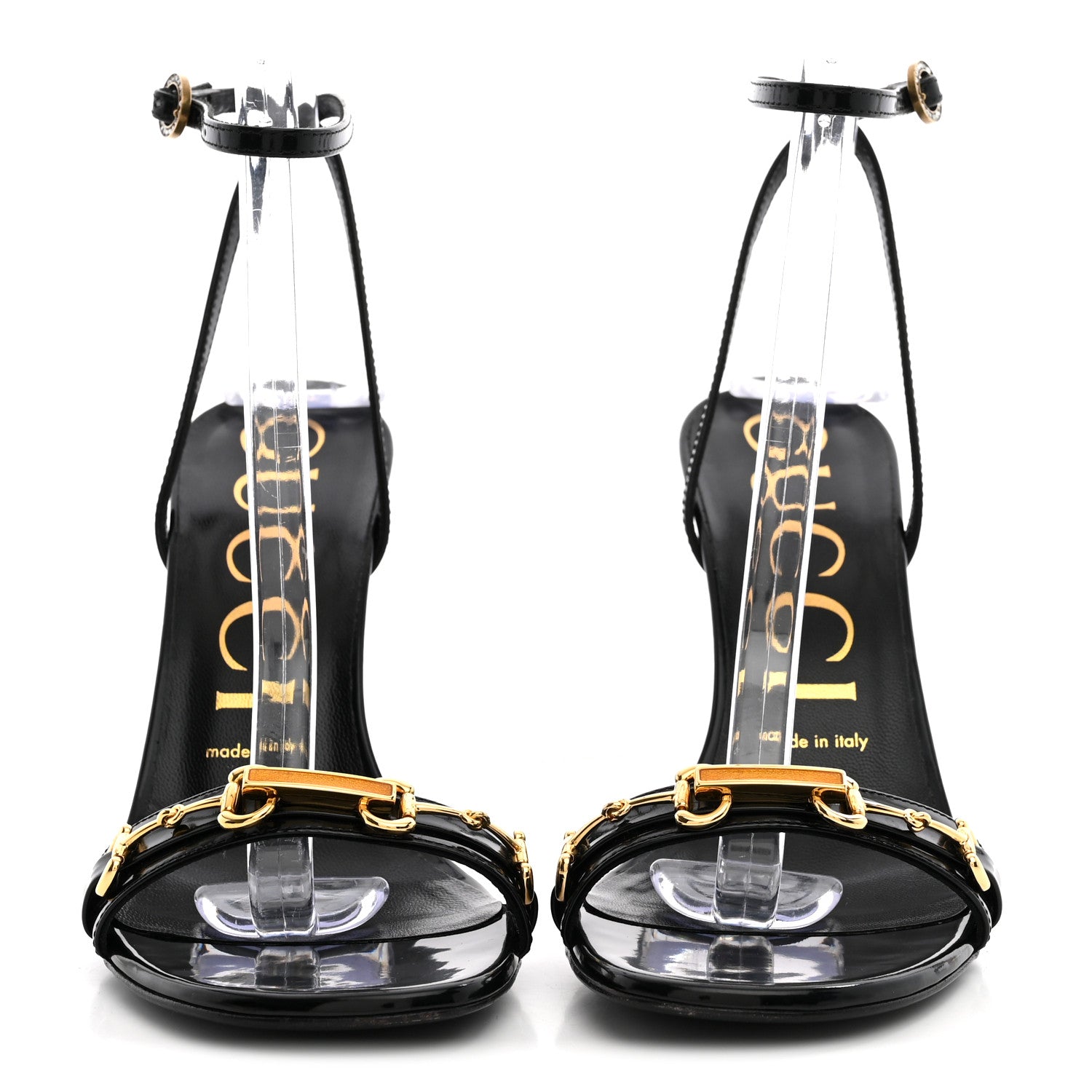 Gucci Regent Calfskin Crystal Strappy Horsebit Sandals 37.5 Black 3 of 11