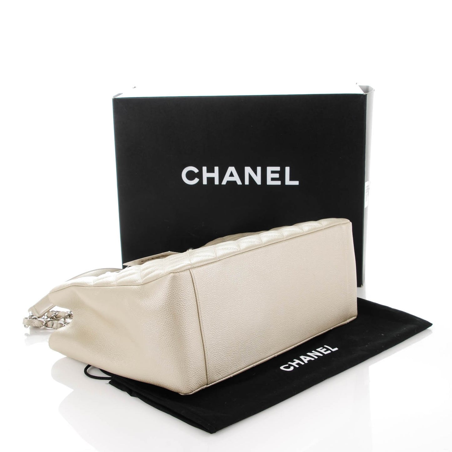 Metallic Caviar Quilted Grand Shopping Tote GST Light Gold