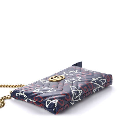 Gucci Calfskin Matelasse GucciGhost Mini GG Marmont Chain Bag Blue Agata Hibiscus Red 4 of 10