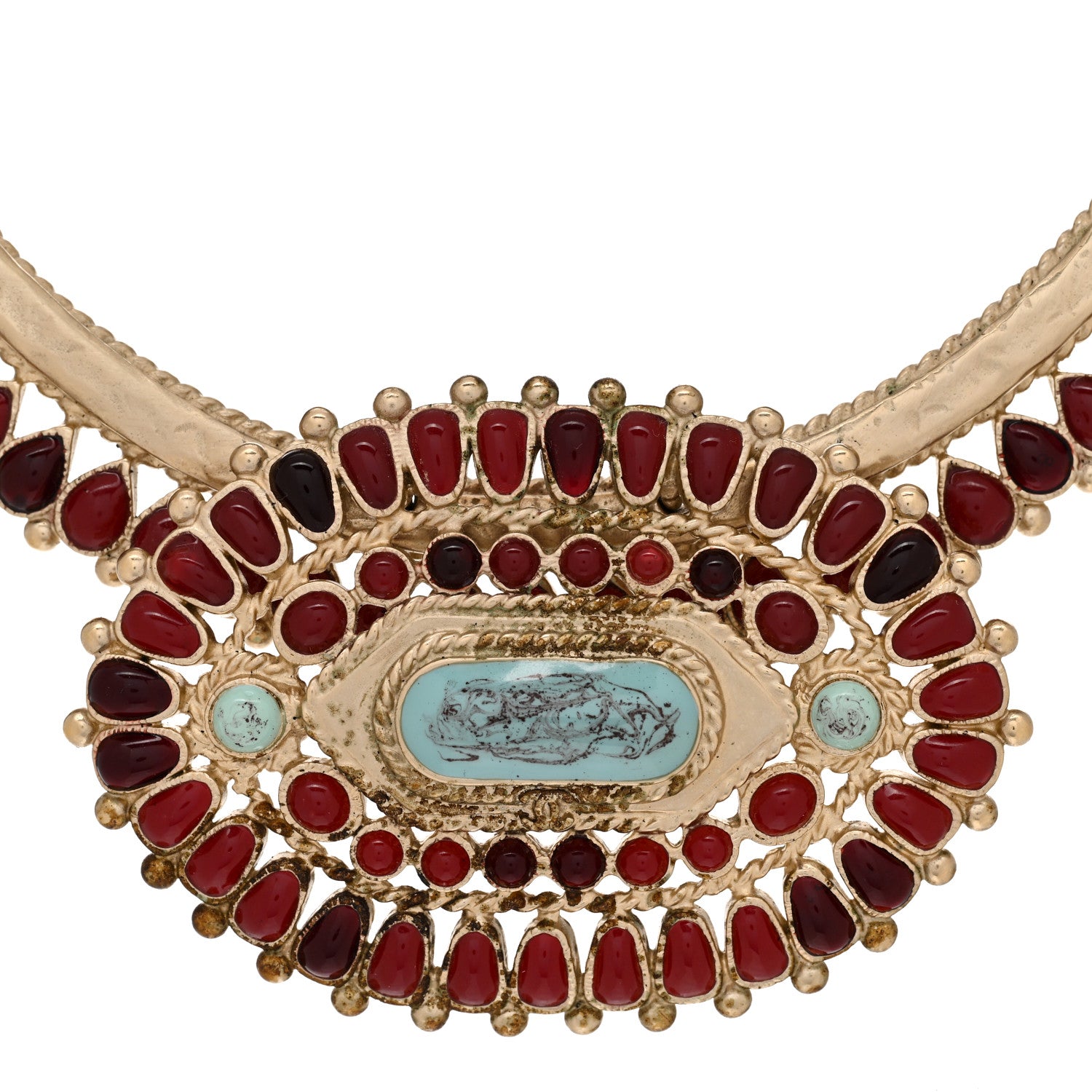 Chanel Enamel Gripoix Necklace Turquoise Burgundy 4 of 5