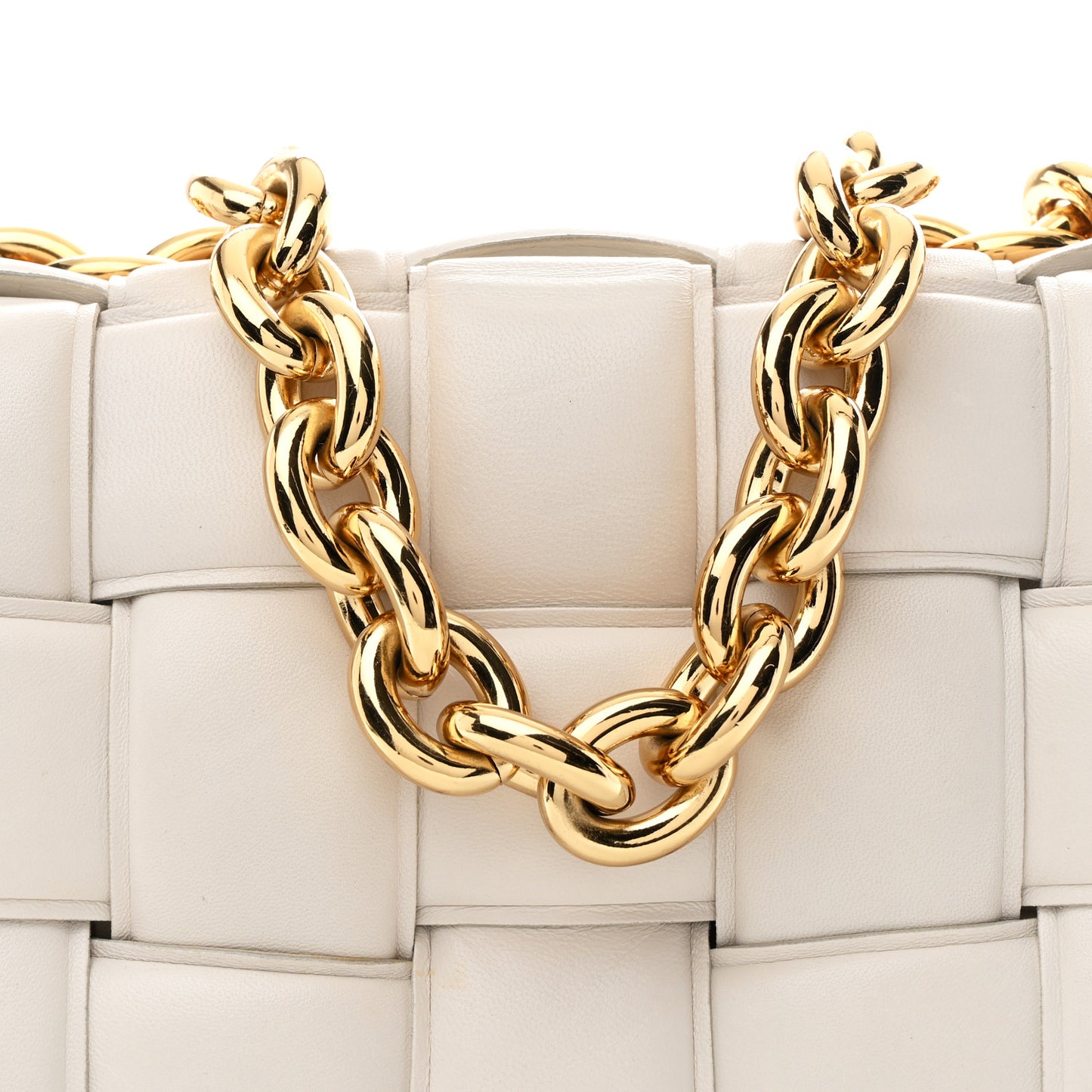 Lambskin Maxi Intreccio Padded Chain Cassette Crossbody Bag White