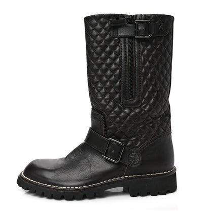 Chanel Calfskin Quilted Biker Boots 37.5 Brown 1 of 7