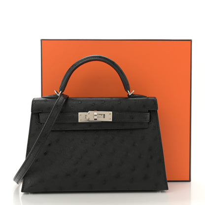 Hermes Ostrich Kelly Sellier Mini 20 Black 12 of 12