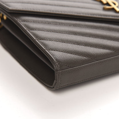 Saint Laurent Grain De Poudre Matelasse Chevron Monogram Chain Wallet Pebble 7 of 10