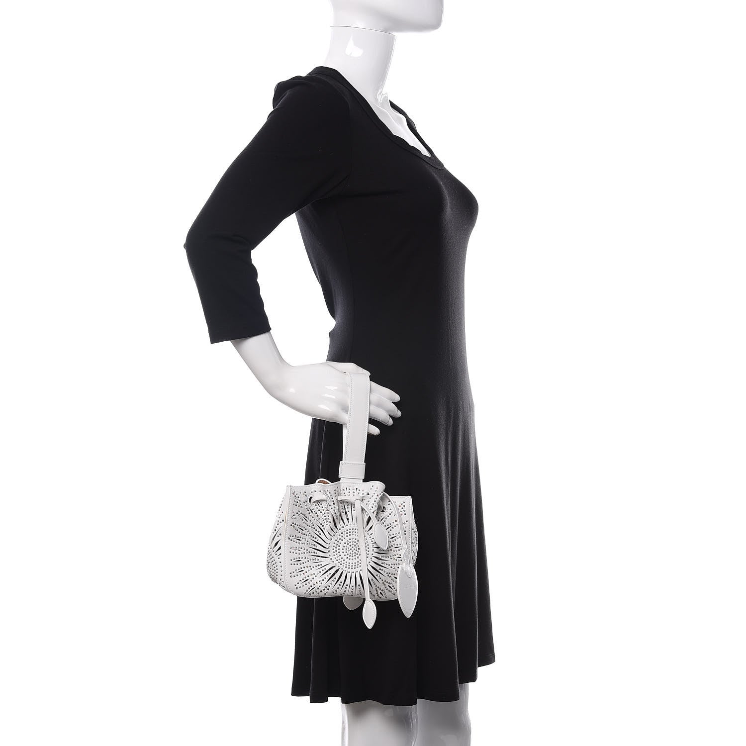 Alaia Calfskin Lux Laser Cut Studded Rose-Marie 19 Bag White 2 of 8
