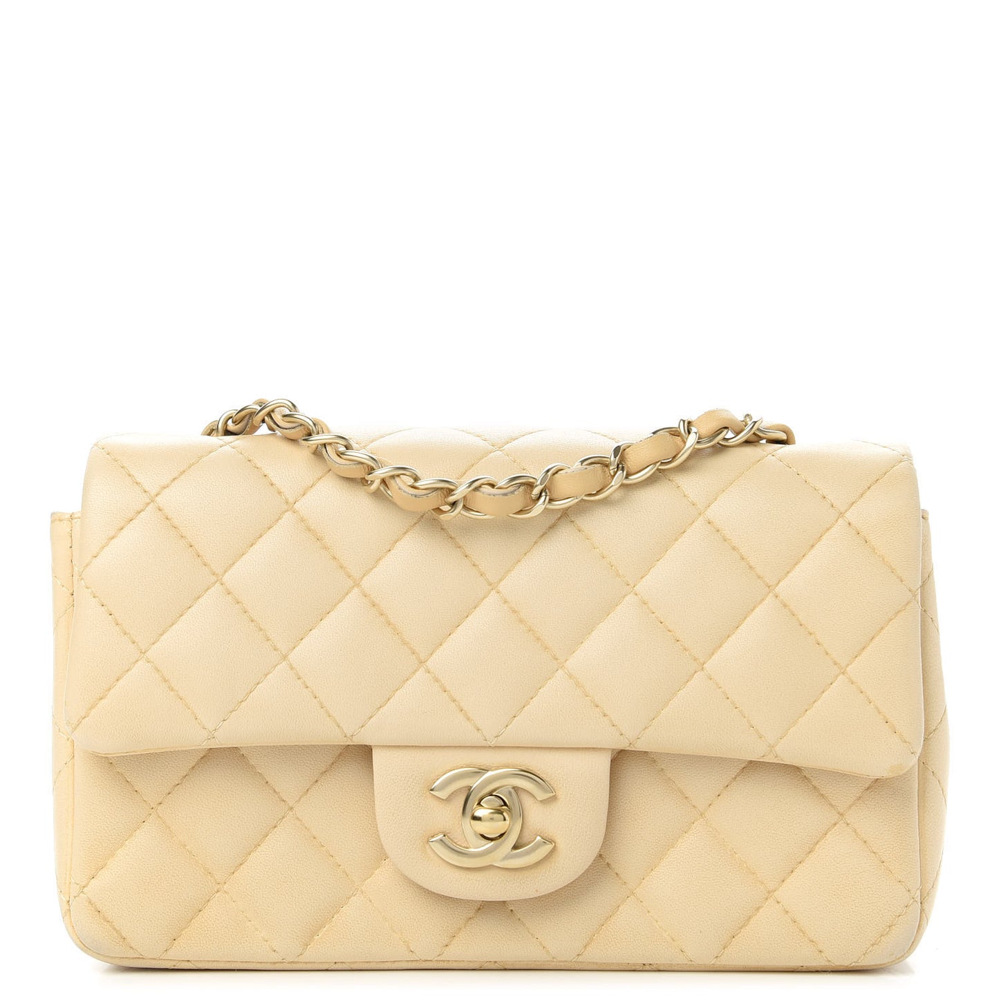 Lambskin Quilted Mini Rectangular Flap Beige