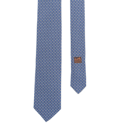 Hermes Silk Printed Mens Cravate Neck Tie Marine Ciel White 1 of 3