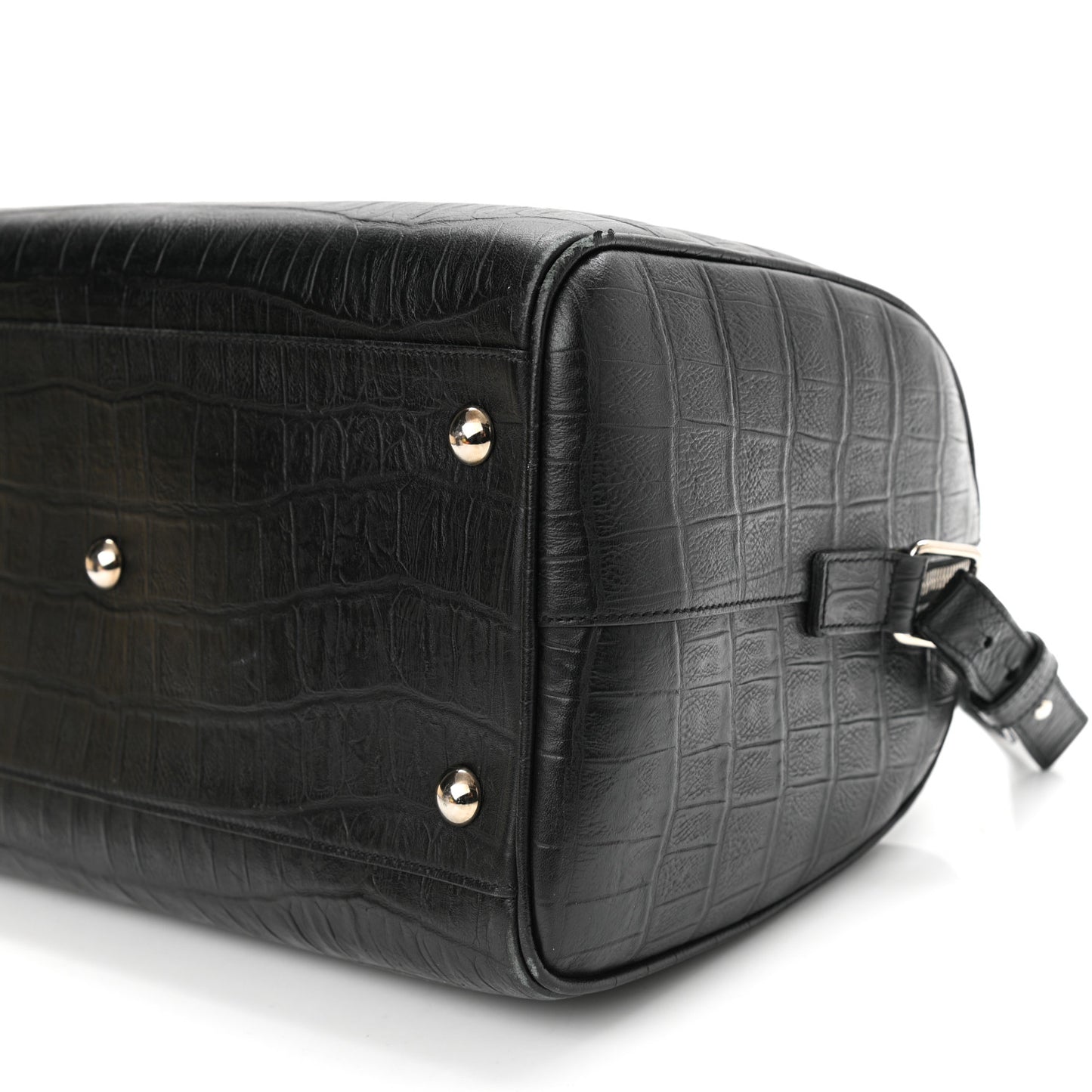 Calfskin Crocodile Embossed Classic Duffle Bag Black