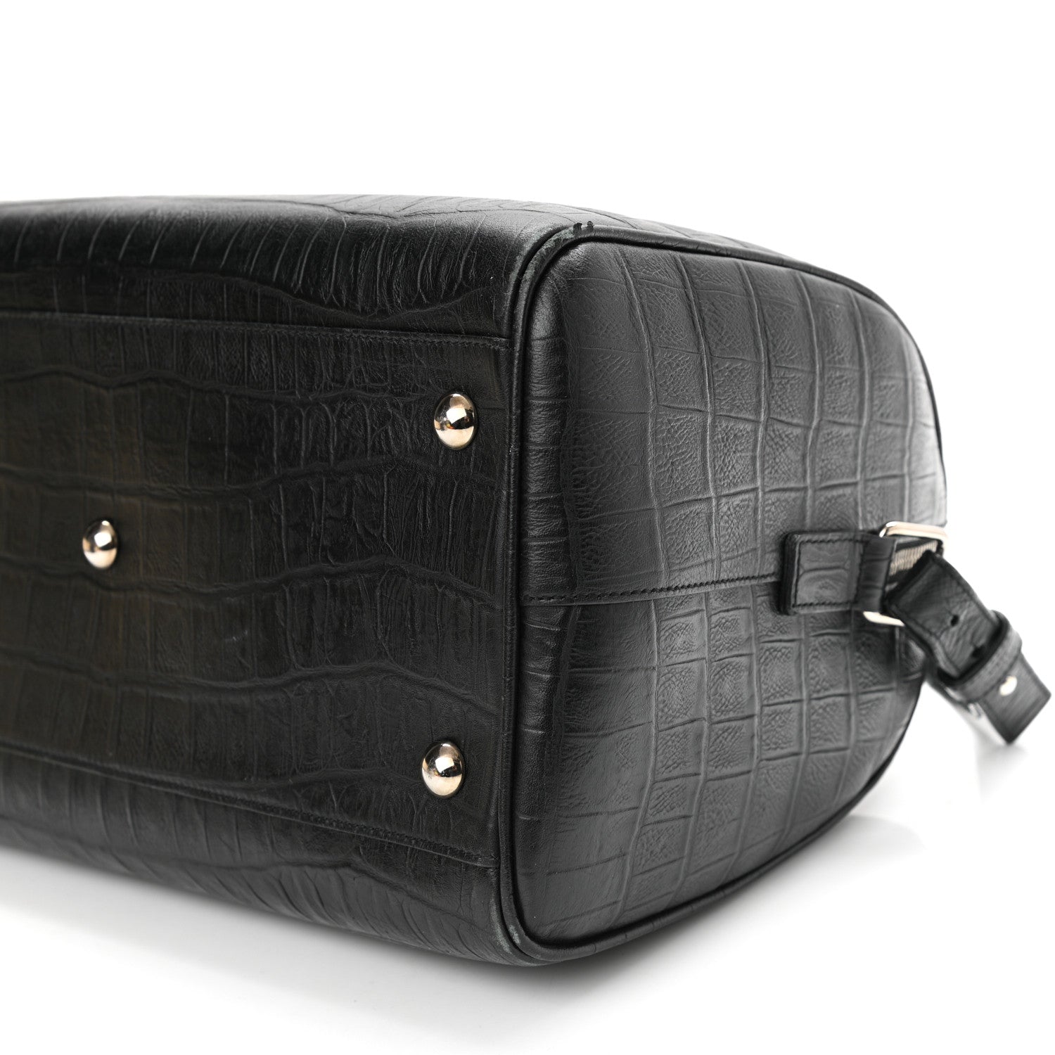 Saint Laurent Calfskin Crocodile Embossed Classic Duffle Bag Black 8 of 11