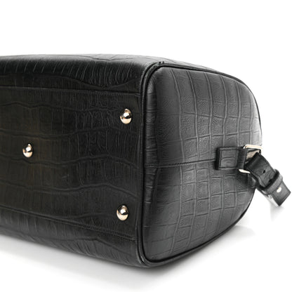 Saint Laurent Calfskin Crocodile Embossed Classic Duffle Bag Black 8 of 11