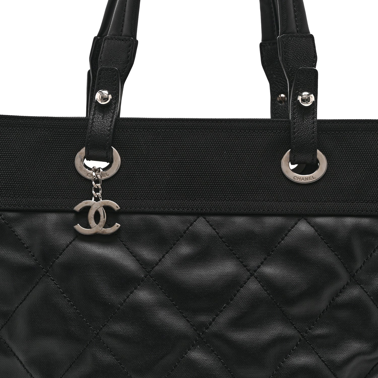 Chanel Coated Canvas Quilted Large Paris Biarritz Tote Black 8 of 10