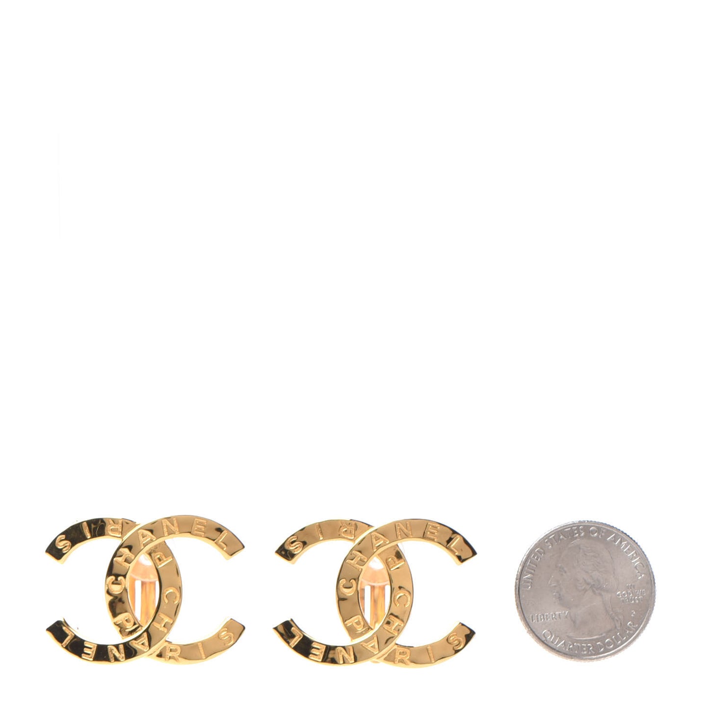 Metal CC Paris Button Clip On Earrings Gold