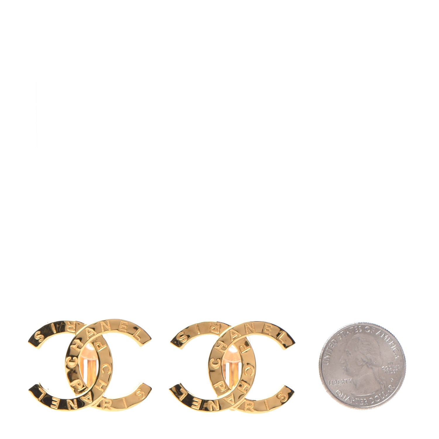Chanel Metal CC Paris Button Clip On Earrings Gold 2 of 5