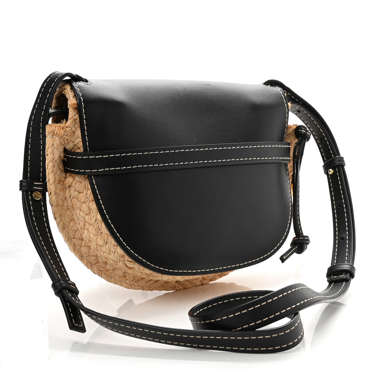 Loewe Calfskin Raffia Gate Crossbody Bag Natural Black 3 of 11