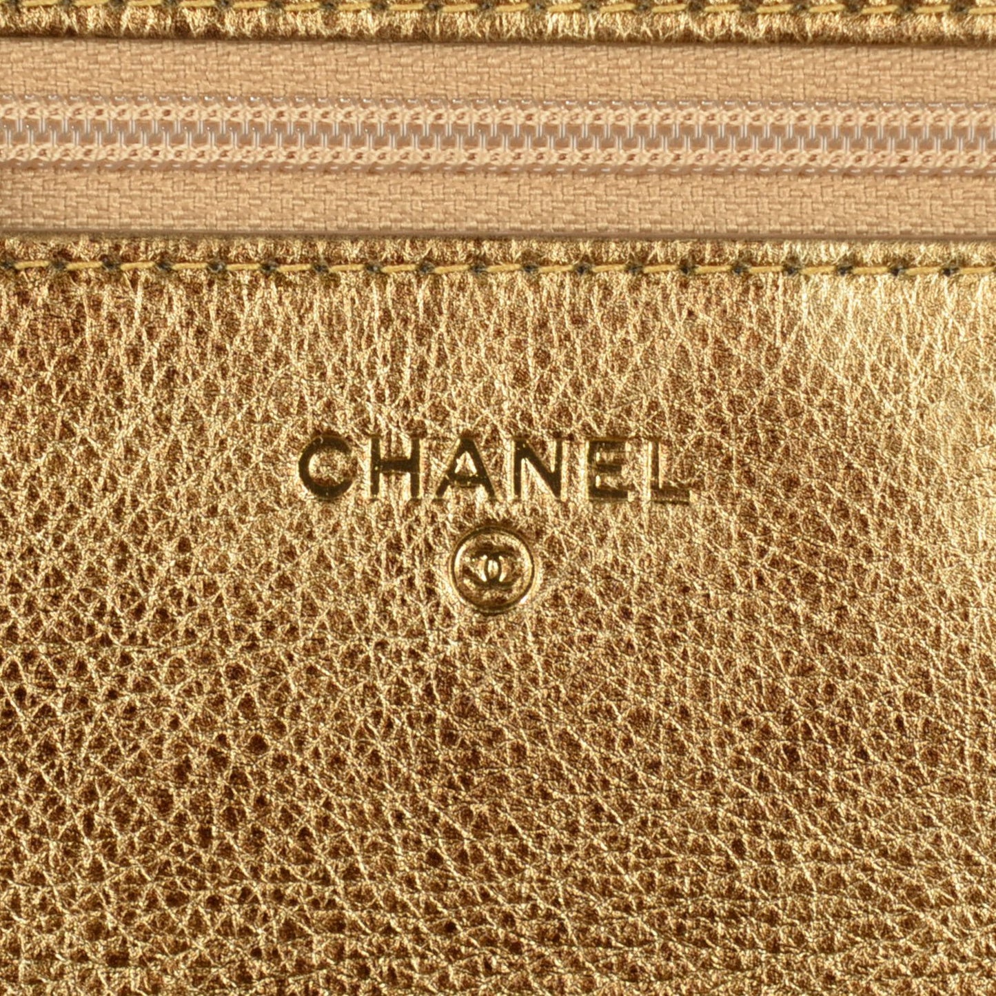 Distressed Calfskin Quilted Boy Wallet On Chain WOC Gold