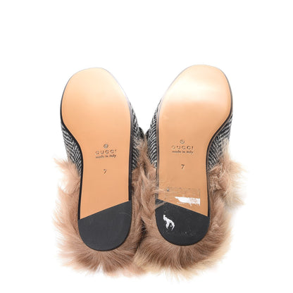 Gucci Herringbone Fur Web GG Mens Princetown Slippers 7 Black White 5 of 9