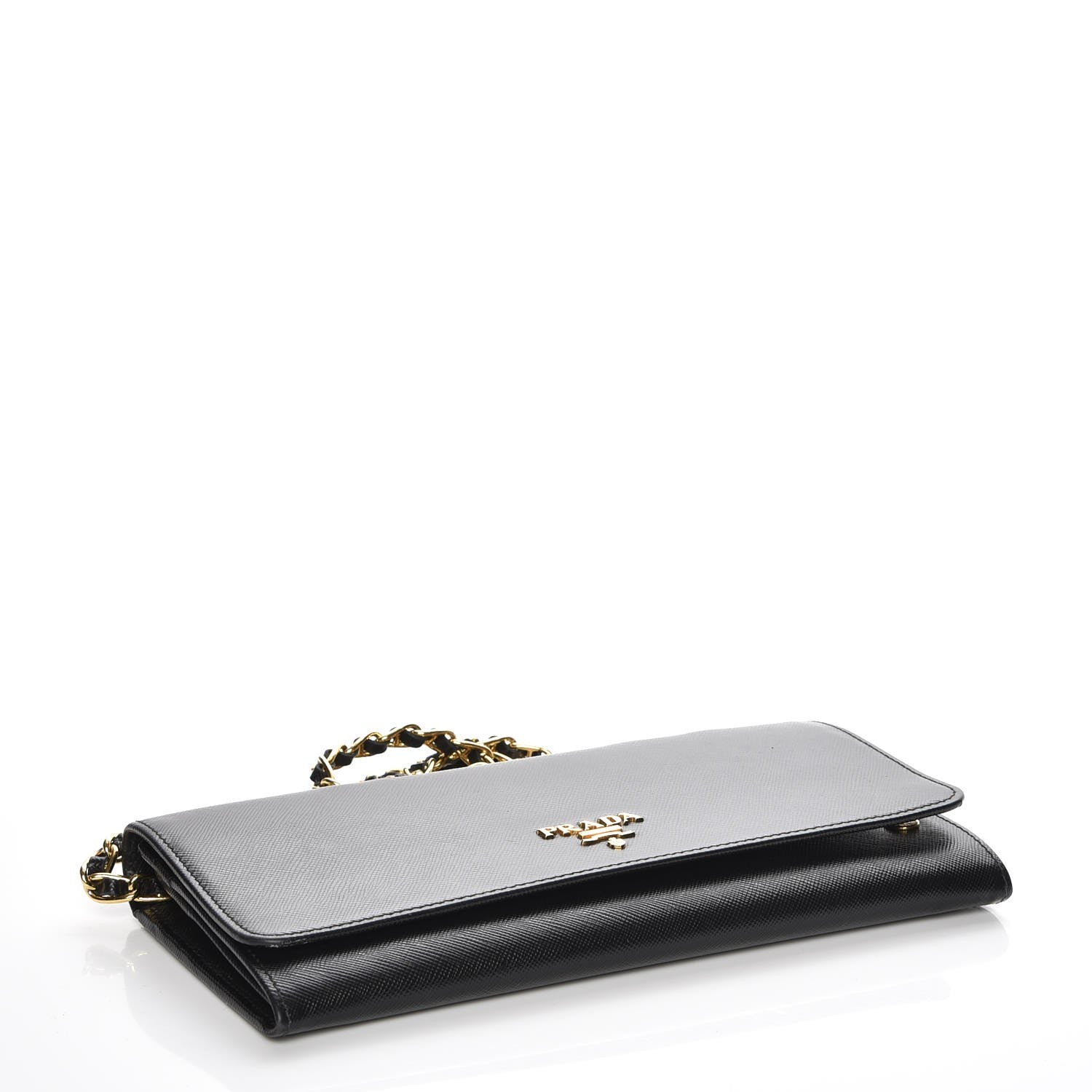Prada Saffiano Metal Oro Chain Wallet Nero Black 4 of 7