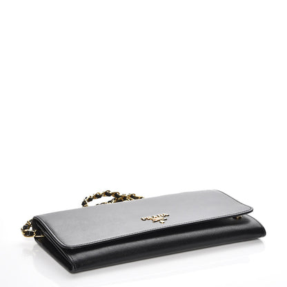 Prada Saffiano Metal Oro Chain Wallet Nero Black 4 of 7