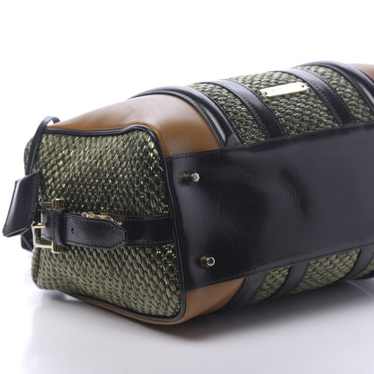 Burberry Calfskin Raffia Prorsum Bowling Bag Green Brown 15 of 16