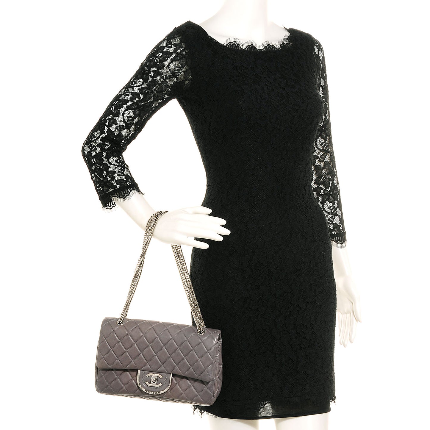Lambskin Medium Double Flap w Bijoux Chain Grey