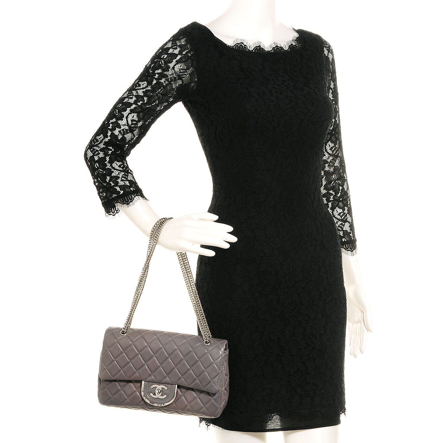 Chanel Lambskin Medium Double Flap w Bijoux Chain Grey 2 of 10
