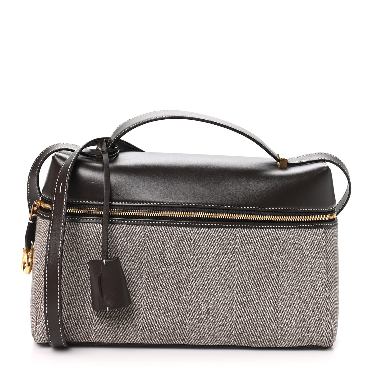 Loro Piana Calfskin Merino Wool Extra Bag L27 Natural Brown Dark Chocolate Licorice Sun Gold 1 of 10