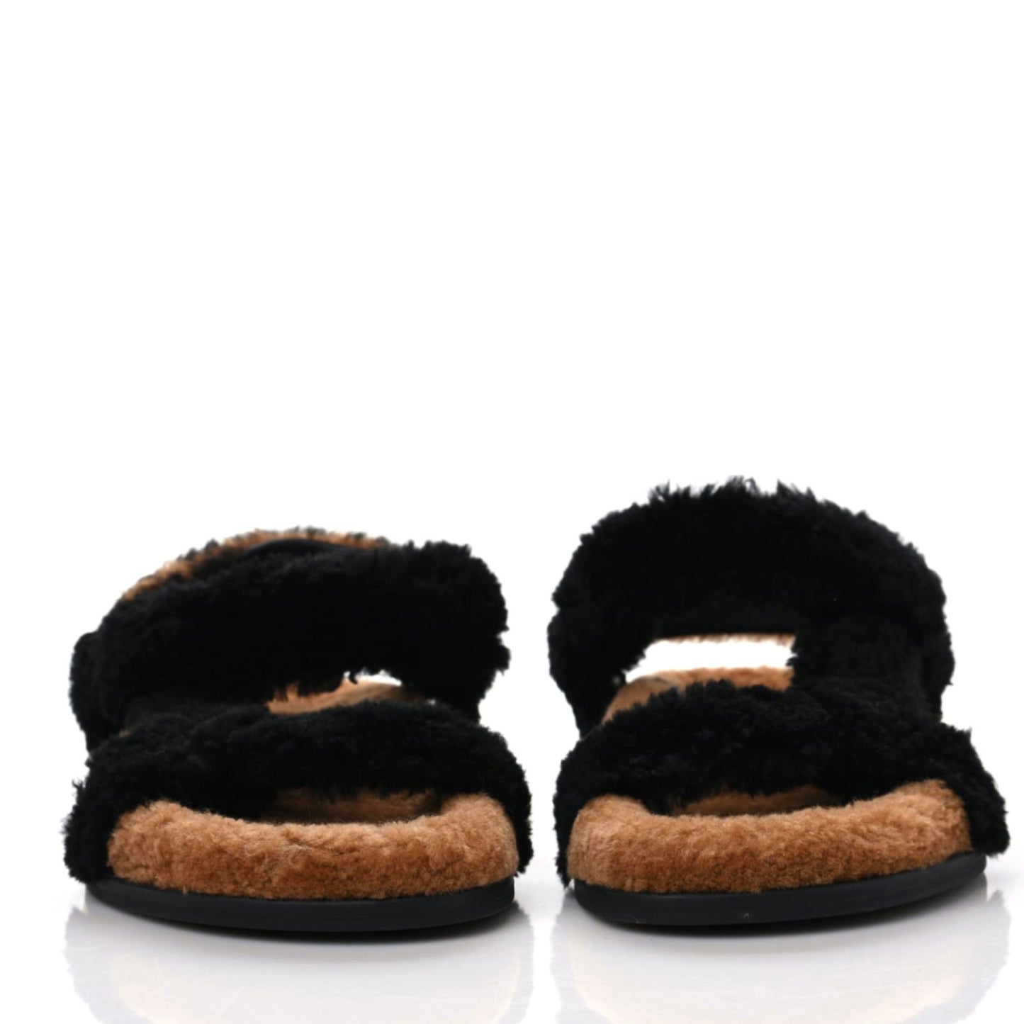 Shearling FF Fendi Feel Sandals 38 Tobacco Black