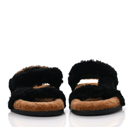 Fendi Shearling FF Fendi Feel Sandals 38 Tobacco Black 2 of 8