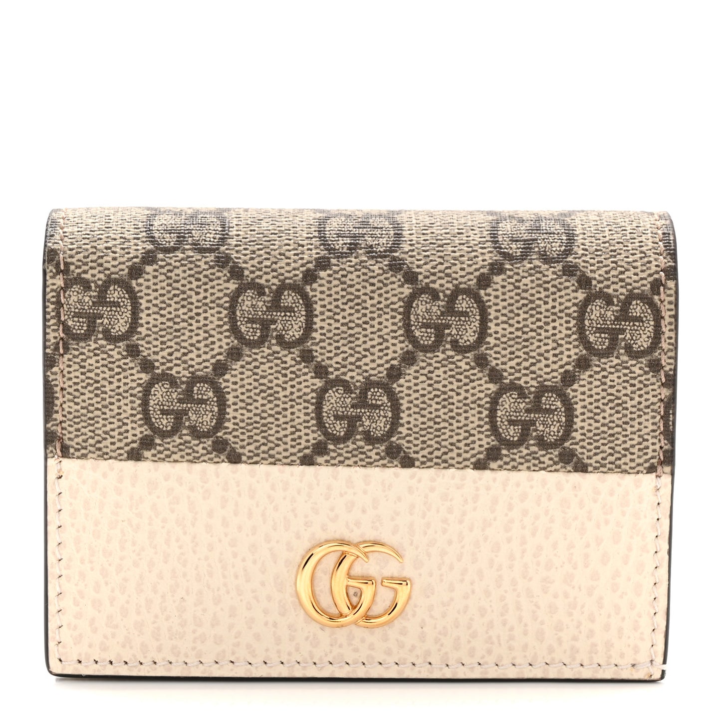 Dollar Calfskin GG Supreme Monogram GG Marmont Card Case Mystic White Beige Ebony