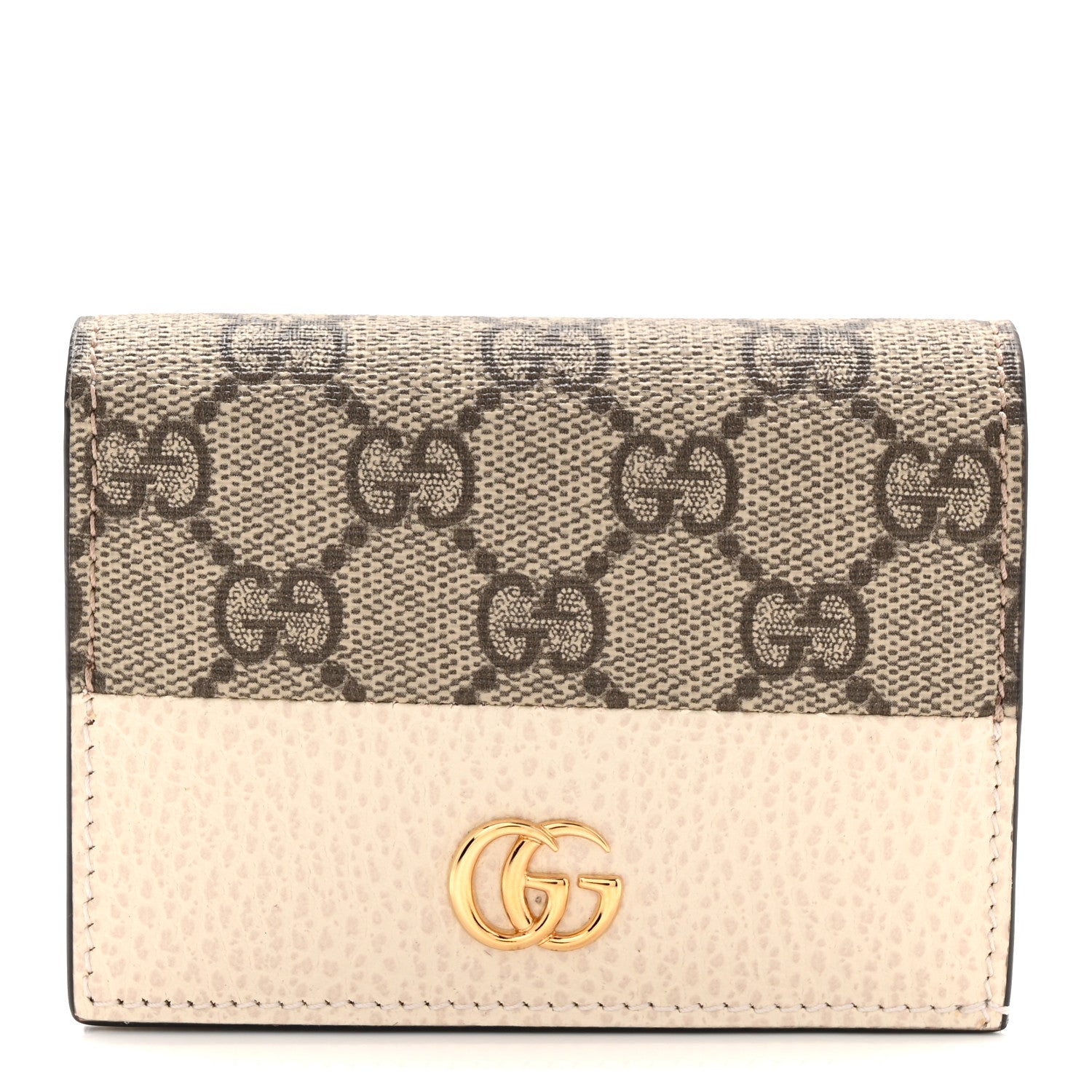 Gucci Dollar Calfskin GG Supreme Monogram GG Marmont Card Case Mystic White Beige Ebony 1 of 8