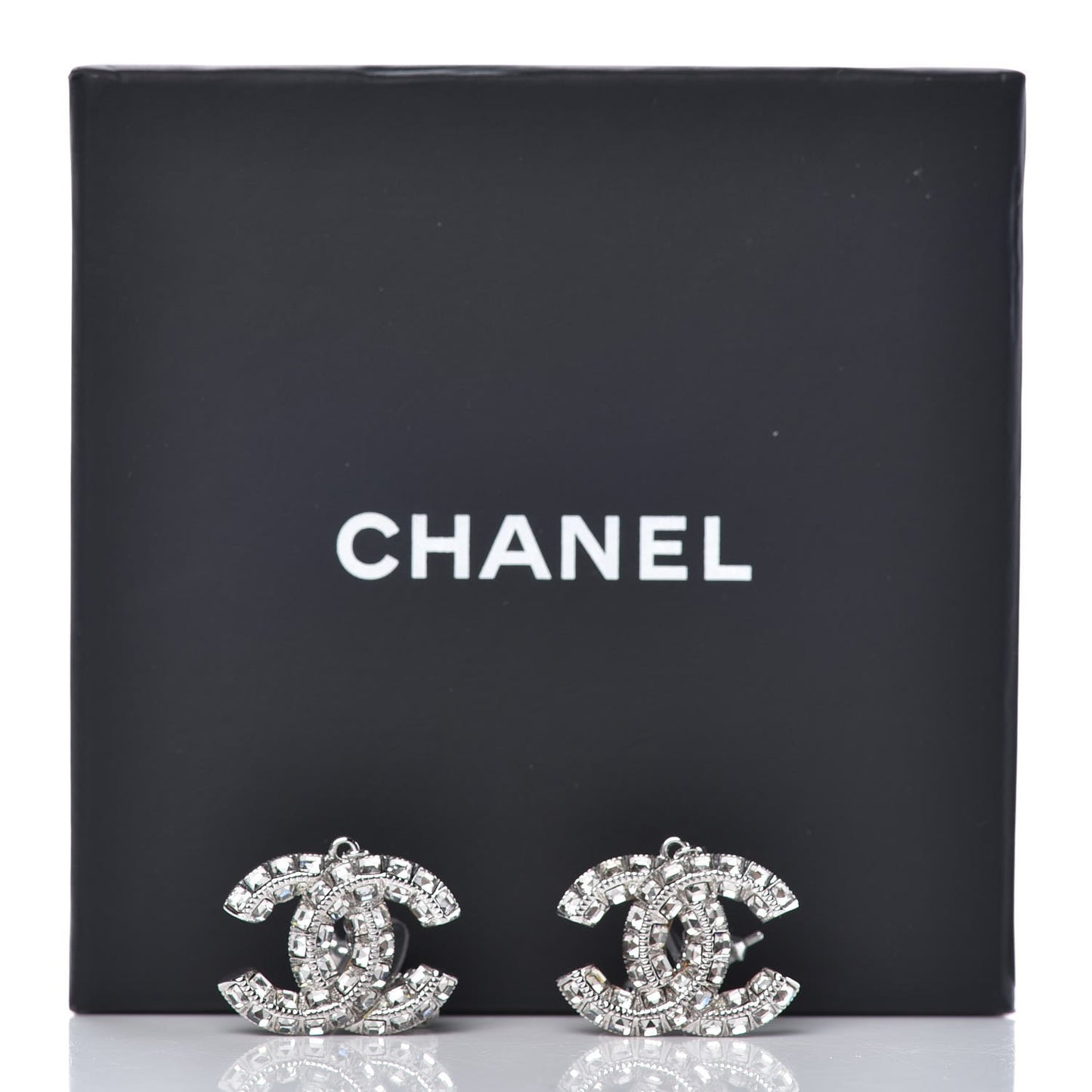 Baguette Crystal CC Drop Earrings Silver