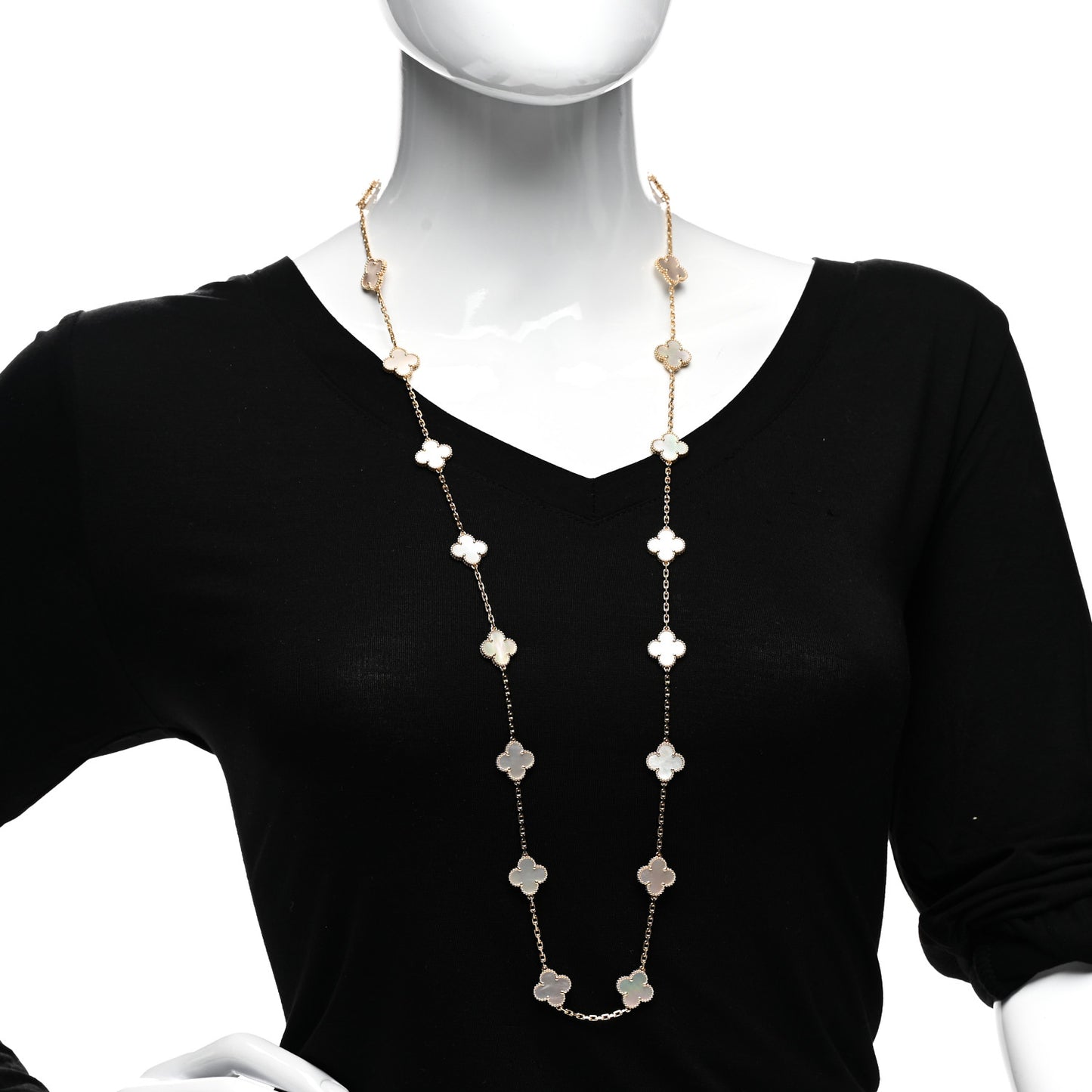 18K Yellow Gold Mother of Pearl 20 Motifs Vintage Alhambra Necklace
