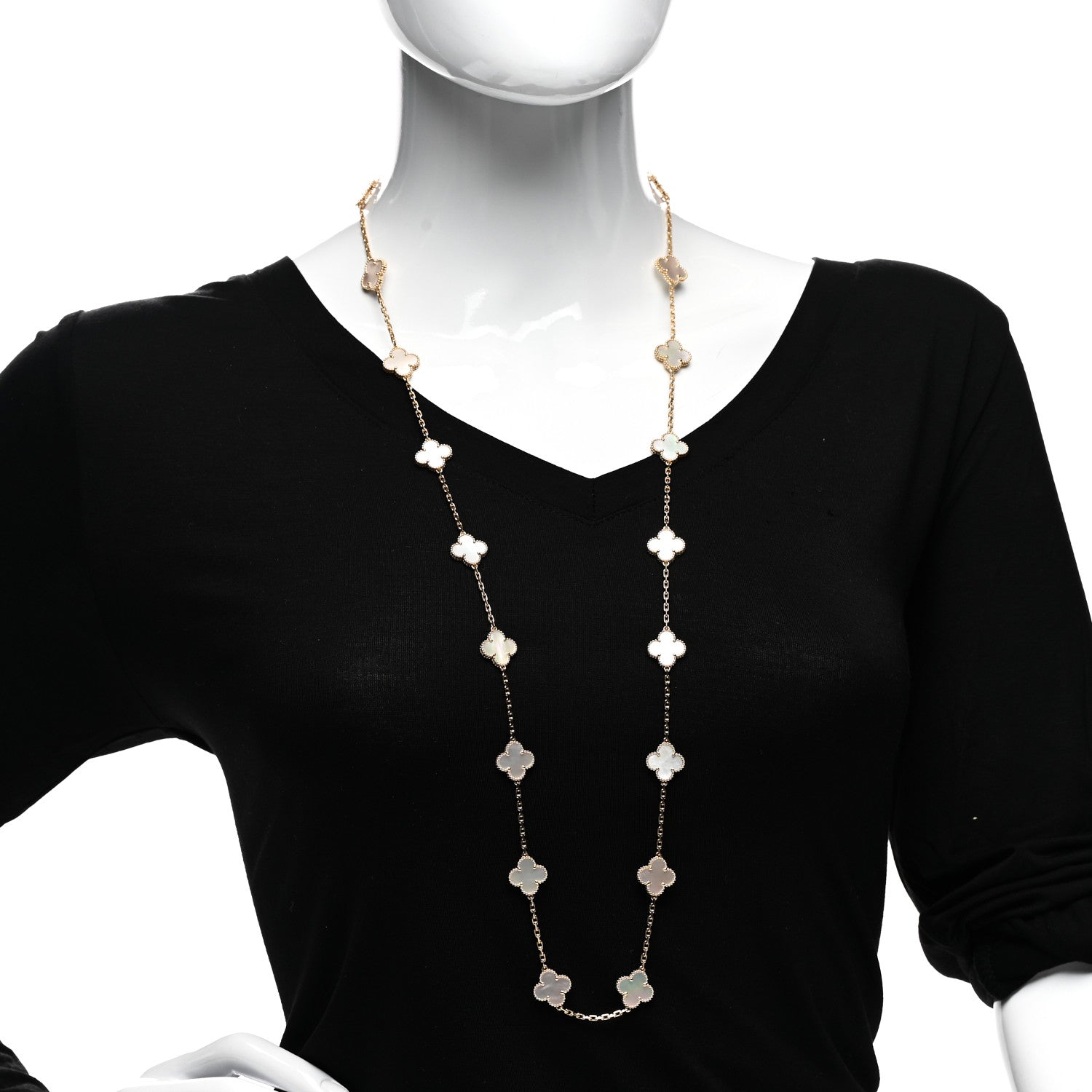 Van Cleef & Arpels 18K Yellow Gold Mother of Pearl 20 Motifs Vintage Alhambra Necklace 2 of 5