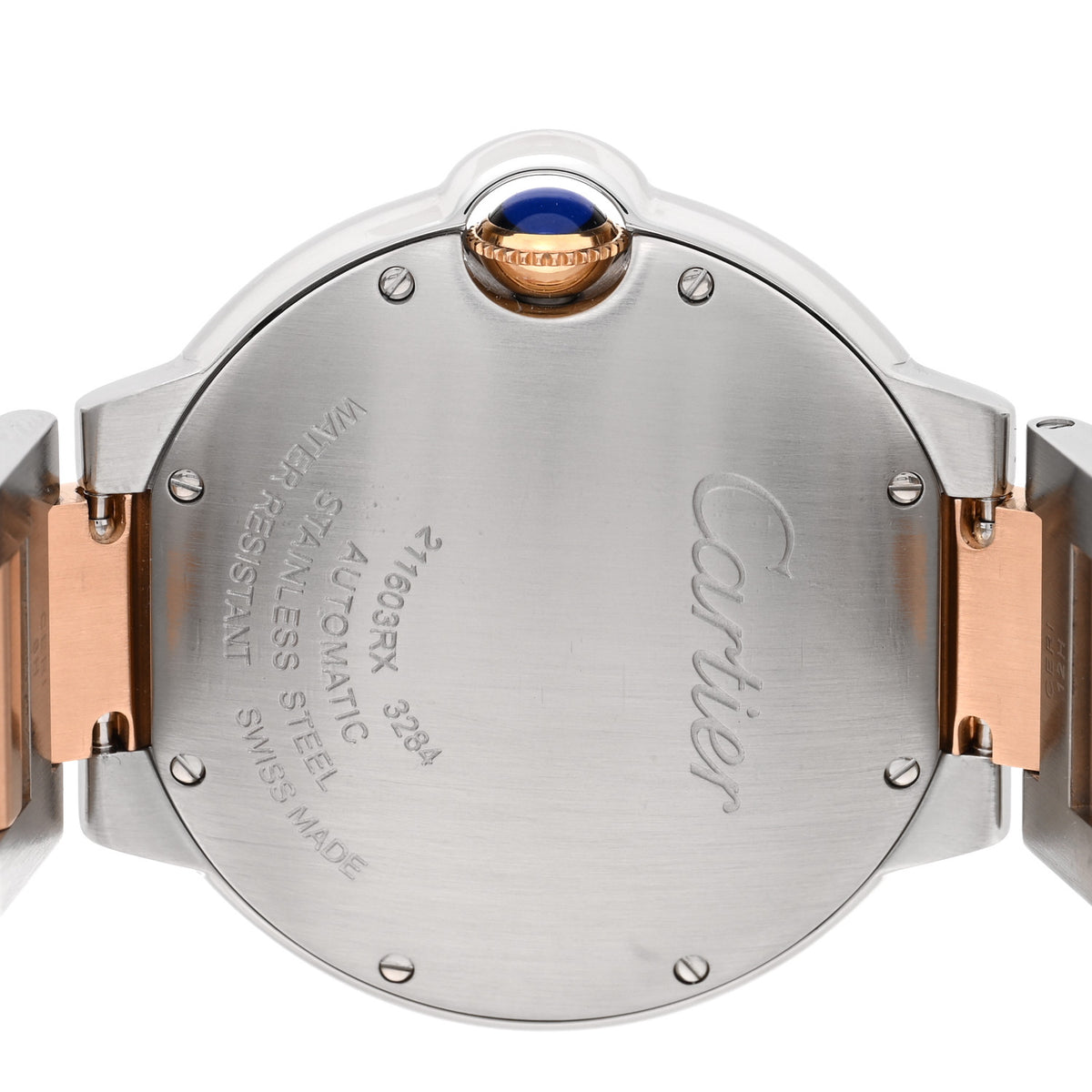 Stainless Steel 18K Yellow Gold Pink Mother of Pearl 36mm Ballon Bleu De Cartier Automatic Watch