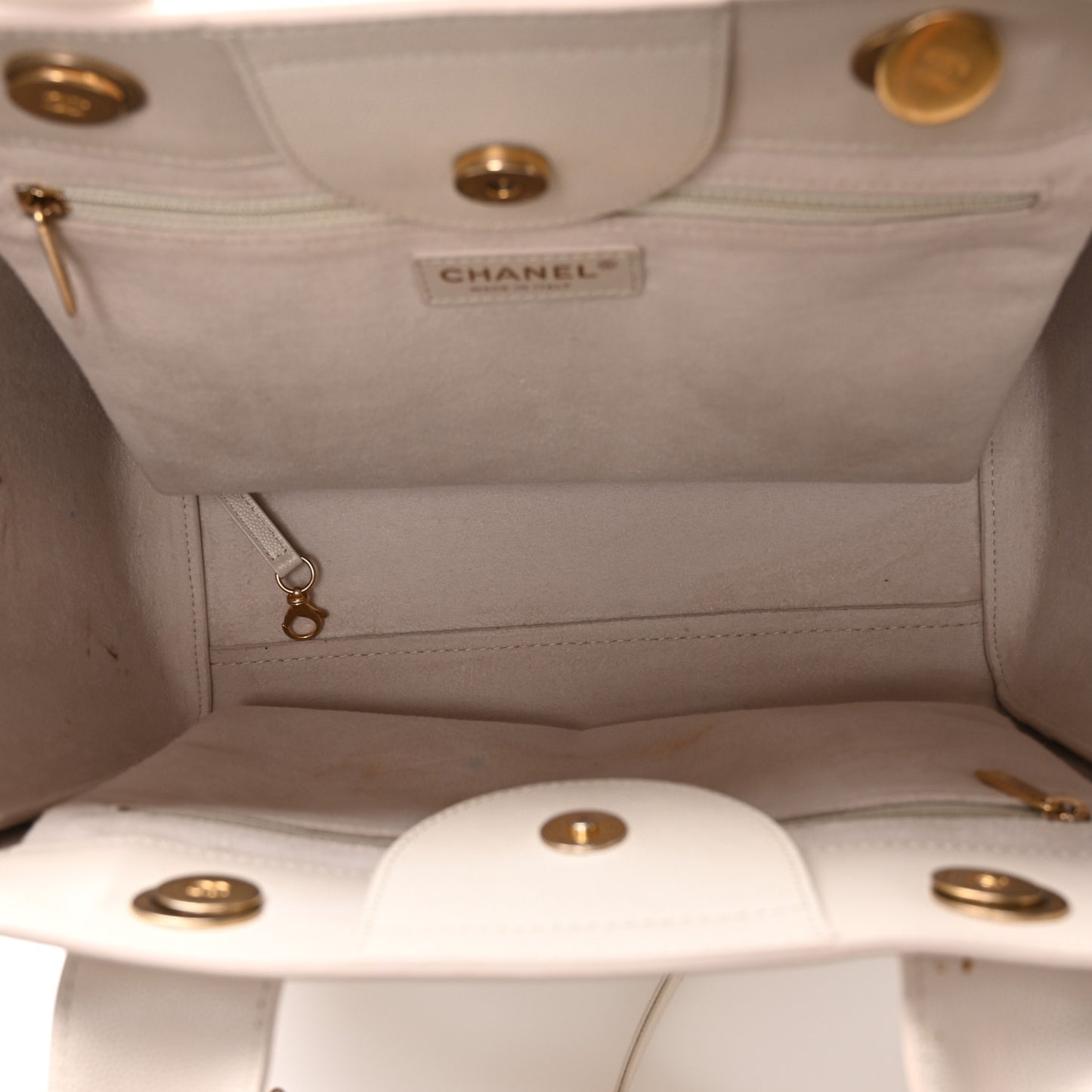Caviar Small Studded Deauville Tote Ivory
