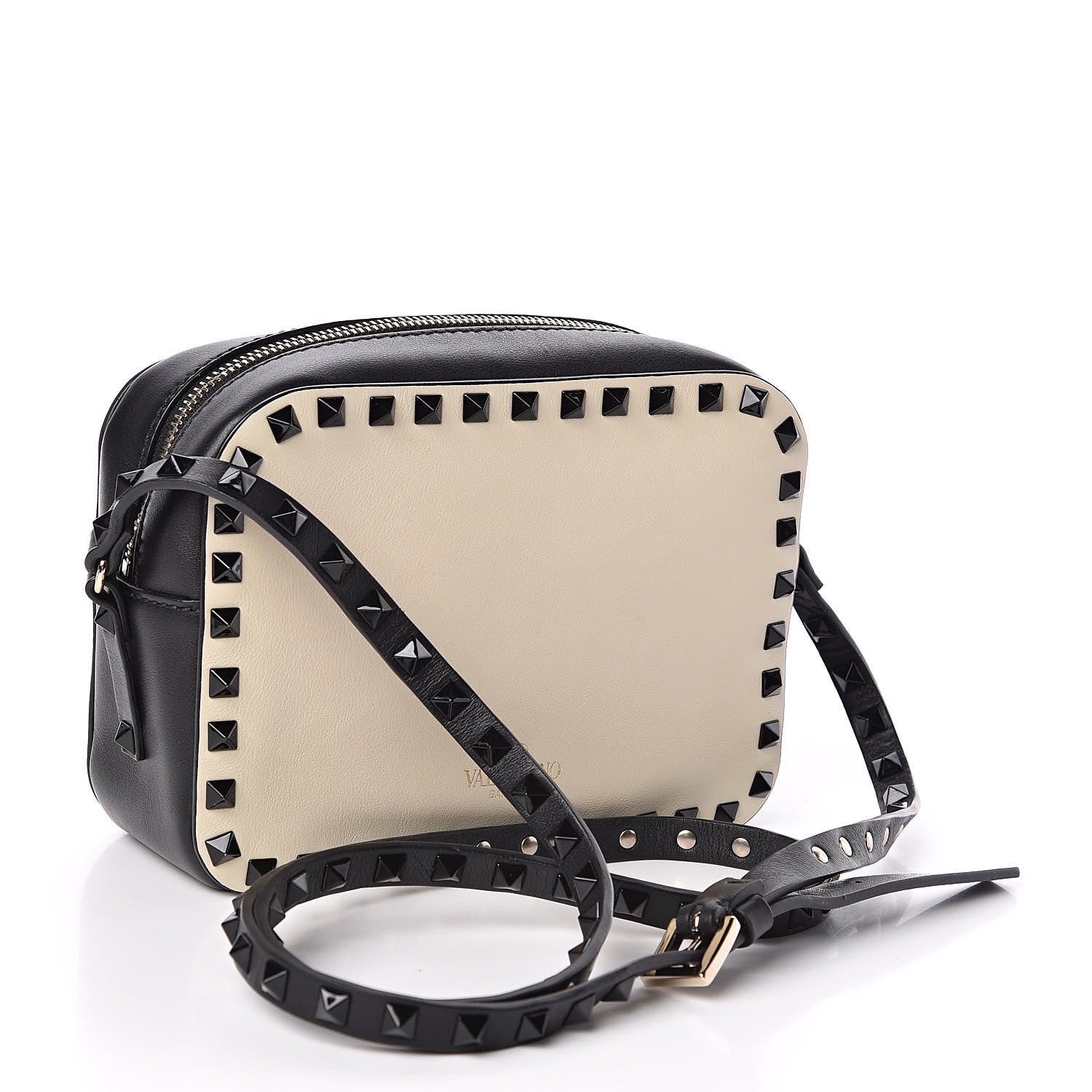 Valentino Garavani Calfskin Rockstud Camera Crossbody Bag Ivory Black 3 of 9