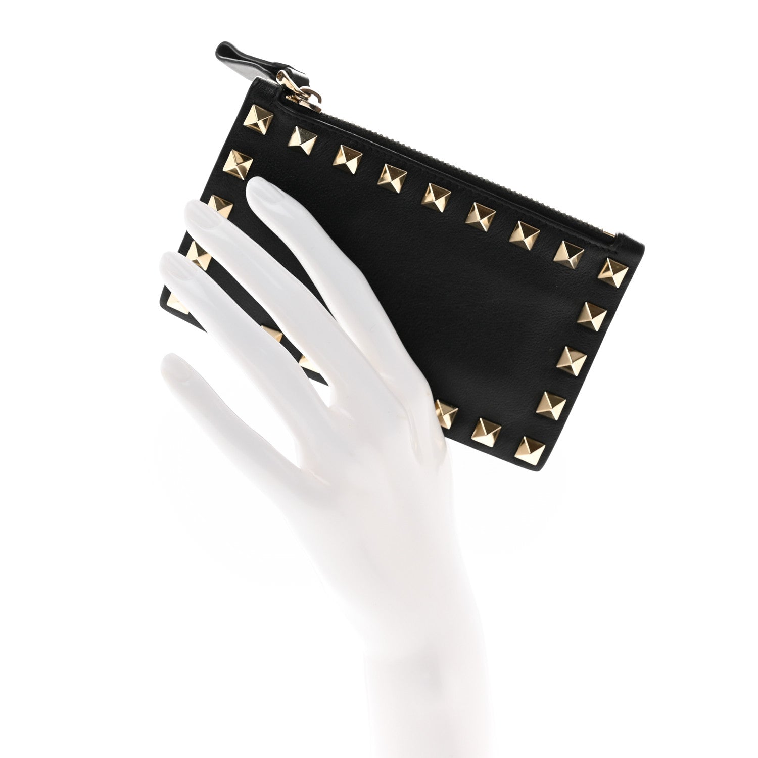 Valentino Garavani Vitello Rockstud Coin Case Card Holder Black 2 of 7