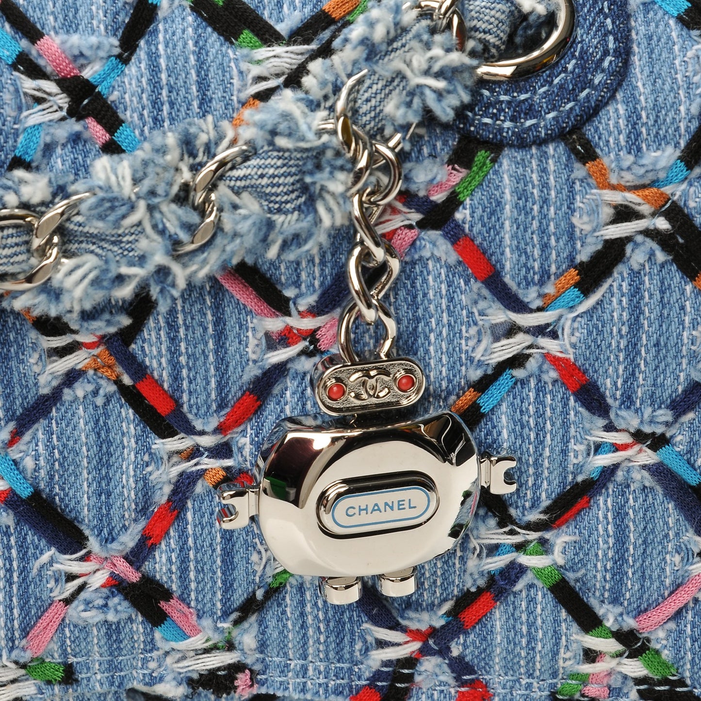Woven Denim Medium Flap Multicolor